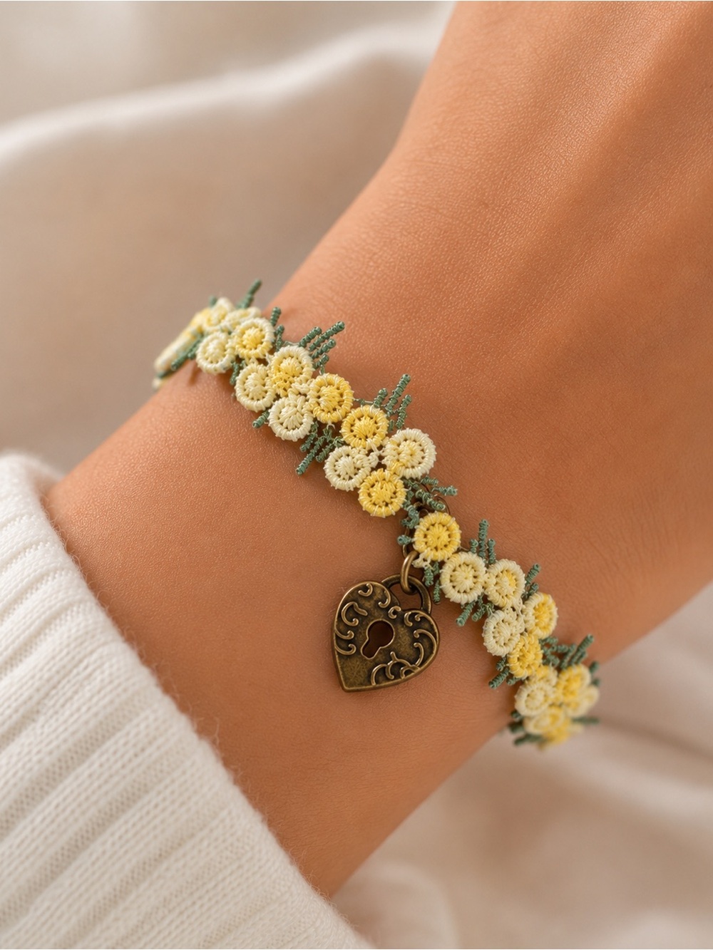 Embroidered Yellow Floral Bracelet